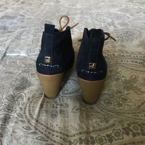 Sperry Top-Sider Suede Wedge Booties in Navy